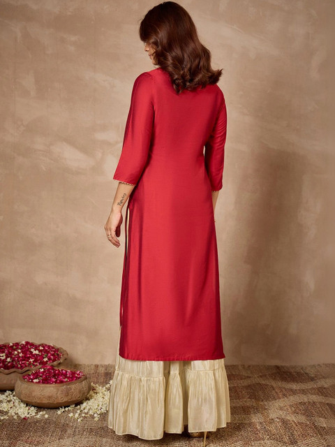 Janasya Women Embroidered Thread Work Chanderi Silk Kurta - Image 6