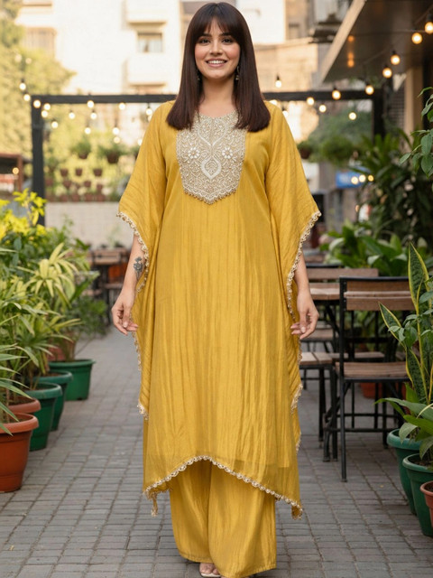 Anouk Rustic Women Ethnic Motifs Embroidered Regular Thread Work Kurta with Palazzos