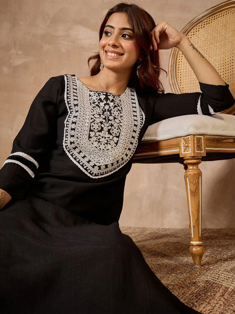 Janasya Women Ethnic Motifs Embroidered Chikankari Kurta - Image 5