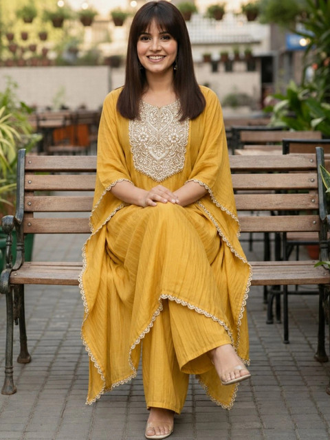 Anouk Rustic Women Ethnic Motifs Embroidered Regular Thread Work Kurta with Palazzos - Image 4
