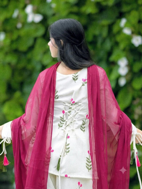 KALINI Women Floral Printed Regular Pure Cotton Kurta with Salwar & With Dupatta - Image 3