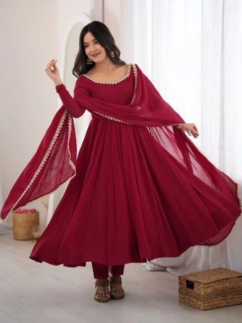 Moda Rapido Women Embroidered Regular Thread Work Chanderi Silk Kurta with Palazzos & With Dupatta - Image 3