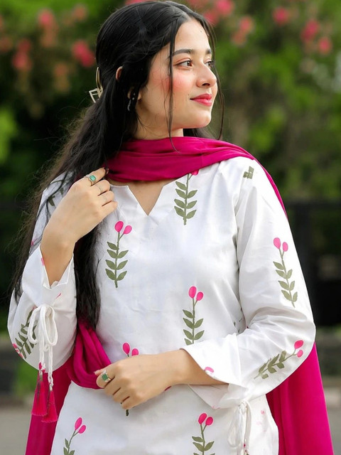 KALINI Women Floral Printed Regular Pure Cotton Kurta with Salwar & With Dupatta - Image 2