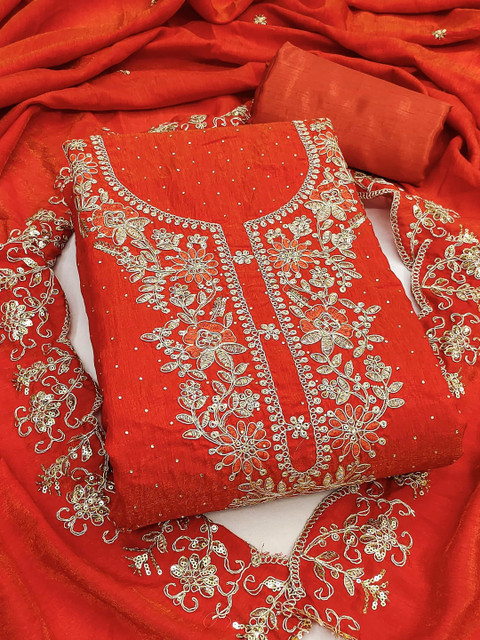 M FASHION Raw Silk Unstitched Dress Material