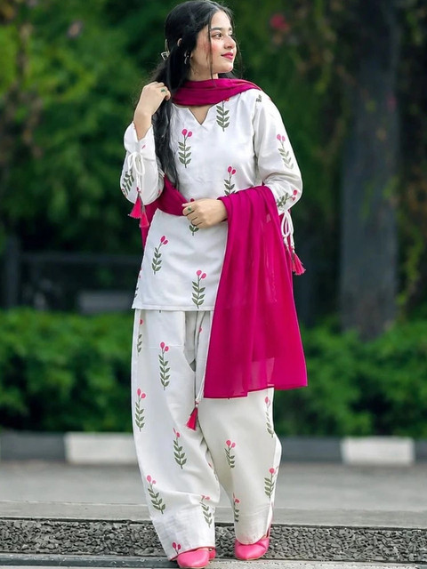 KALINI Women Floral Printed Regular Pure Cotton Kurta with Salwar & With Dupatta - Image 4
