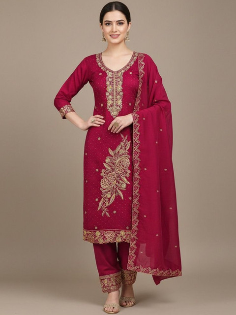 HMP Fashion Embroidered Viscose Rayon Unstitched Dress Material - Image 4