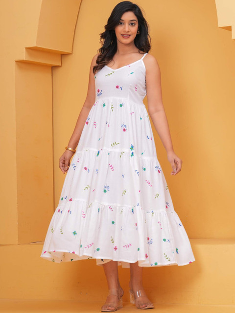 RILAKE Floral Print A-Line Midi Dress