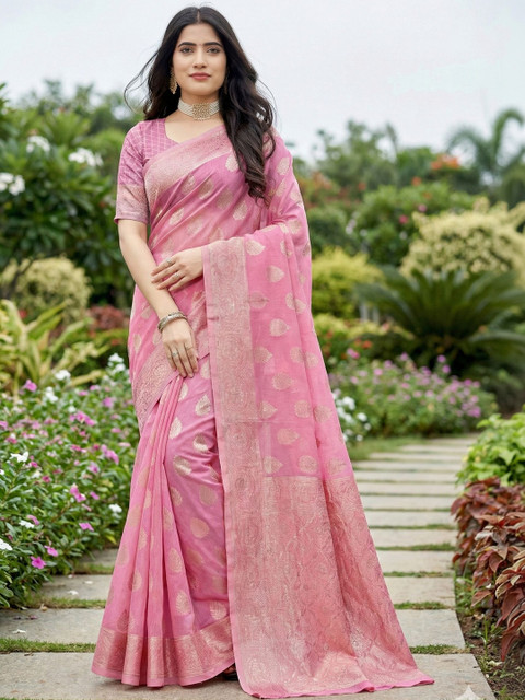 HERE&NOW Ethnic Motifs Zari Pure Cotton Handloom Banarasi Saree