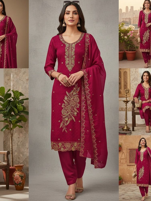 HMP Fashion Embroidered Viscose Rayon Unstitched Dress Material
