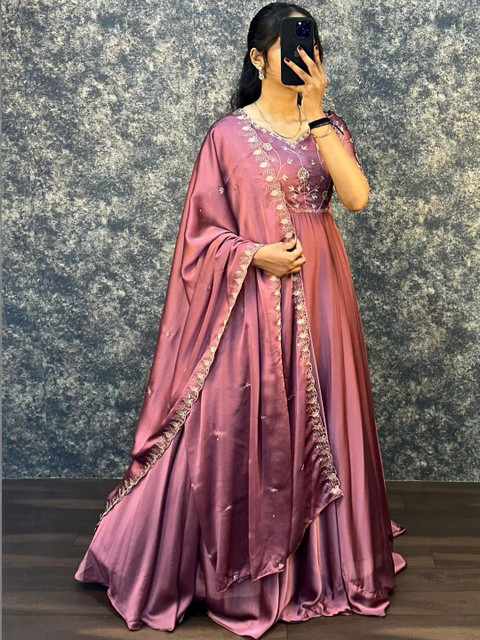 Moda Rapido Floral Embroidered Satin Fit & Flare Maxi Dress