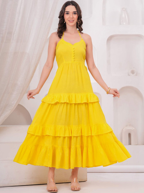 RILAKE Halter Neck Ruffled Maxi Dress