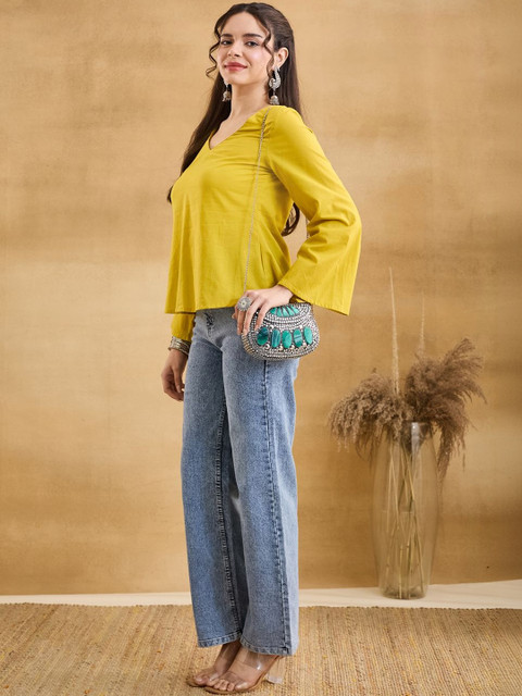 Anouk Mirage Bell Sleeve Cotton Blend Top