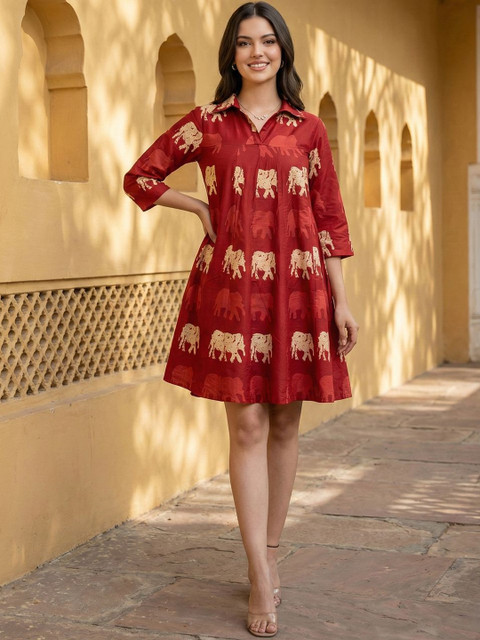 Anouk Mirage Printed Pure Cotton A-Line Dress