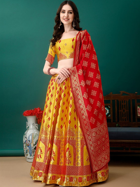 JIVUBA Semi-Stitched Lehenga & Blouse With Dupatta