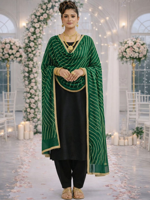 HERE&NOW Woven Design Bandhani Dupatta with Zari