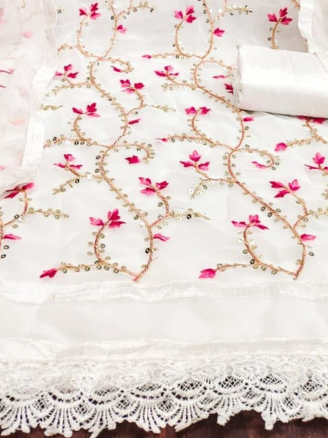 Dhaaga Ghar Embroidered Organza Unstitched Dress Material - Image 4