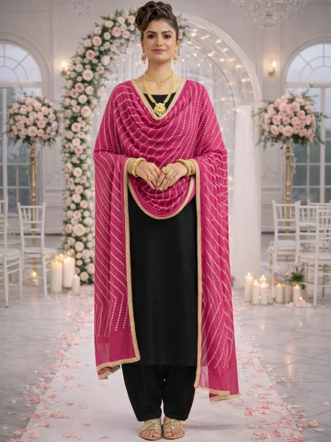 HERE&NOW Printed Bandhani Dupatta with Gotta Patti