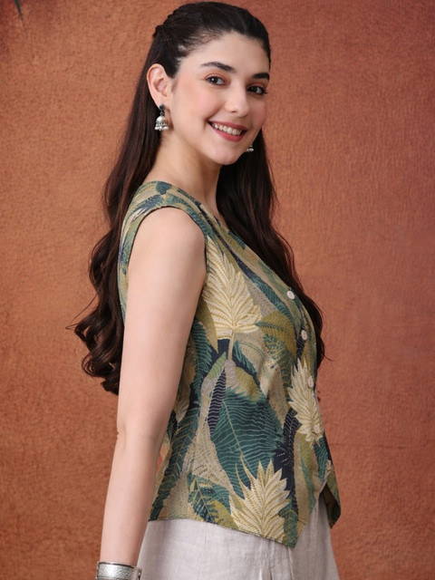 Klotden Tropical Print Tropical Cotton Blend Top - Image 3