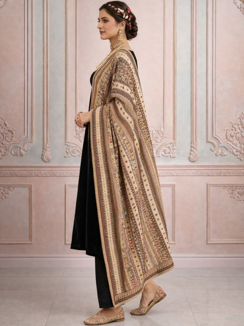 HERE&NOW Ethnic Motifs Woven Design Kalamkari Dupatta - Image 4