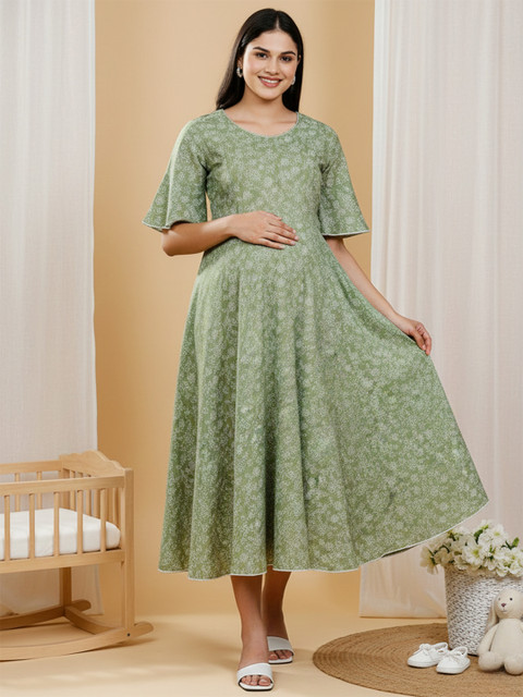 DUMMY SHAPE Women Printed Flared Sleeves Floral Maternity Kurta