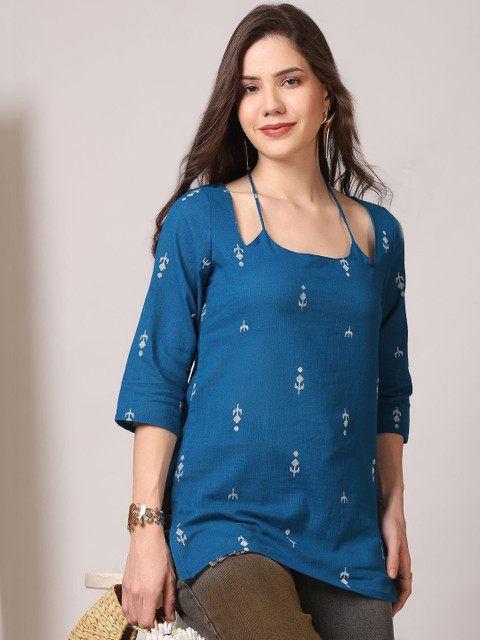 Anouk Mirage Print Tie-Up Neck Ethnic Cotton Top