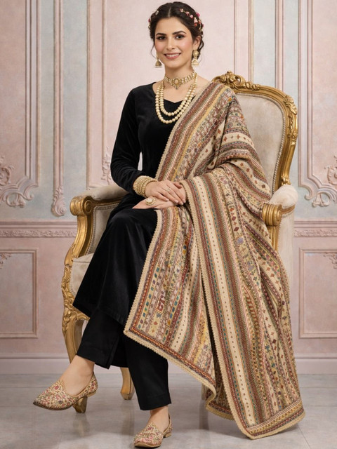 HERE&NOW Ethnic Motifs Woven Design Kalamkari Dupatta - Image 2