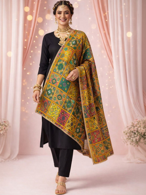 HERE&NOW Ethnic Motifs Printed Kalamkari Dupatta with Gotta Patti - Image 5