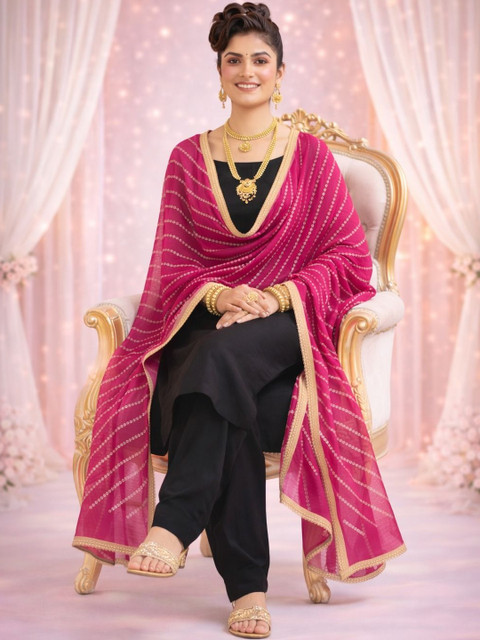 HERE&NOW Printed Bandhani Dupatta with Gotta Patti - Image 2
