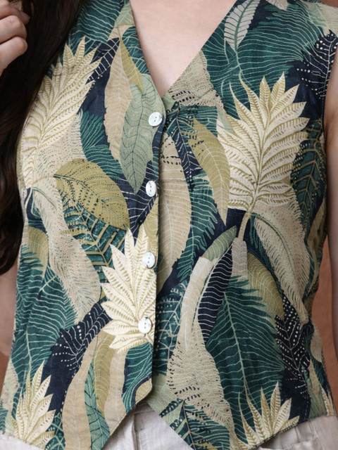 Klotden Tropical Print Tropical Cotton Blend Top - Image 2
