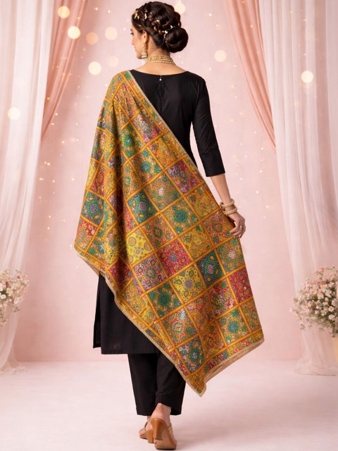 HERE&NOW Ethnic Motifs Printed Kalamkari Dupatta with Gotta Patti - Image 3