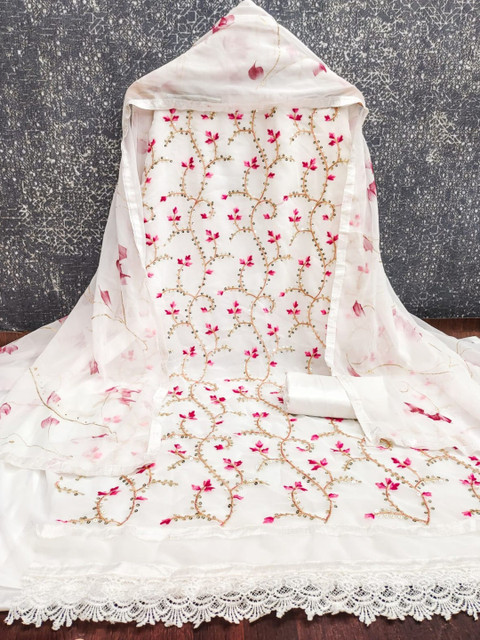 Dhaaga Ghar Embroidered Organza Unstitched Dress Material - Image 3