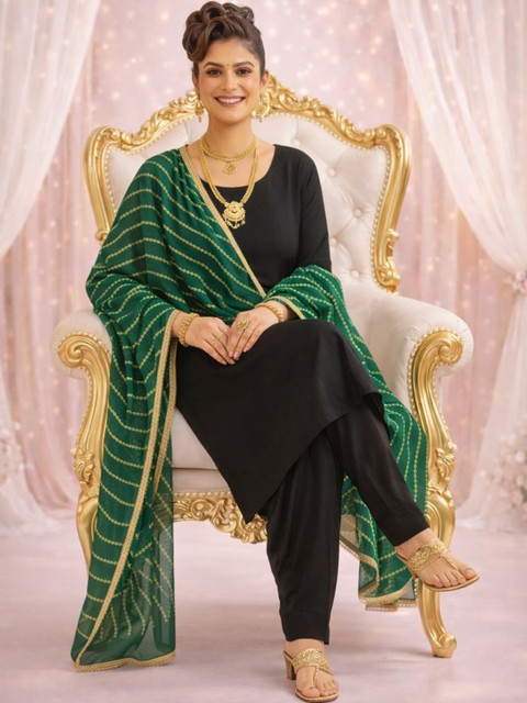 HERE&NOW Woven Design Bandhani Dupatta with Zari - Image 5