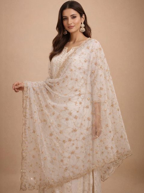 SAHINA DUPATTA Embroidered Organza Blend Dupatta with Sequinned