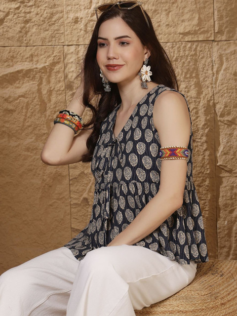 KALAMIR Print Ethnic Cotton Peplum Top