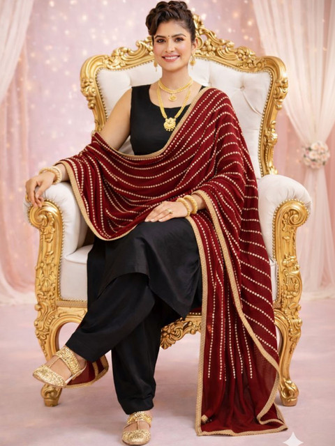 HERE&NOW Ethnic Motifs Printed Bandhani Dupatta with Zari - Image 2