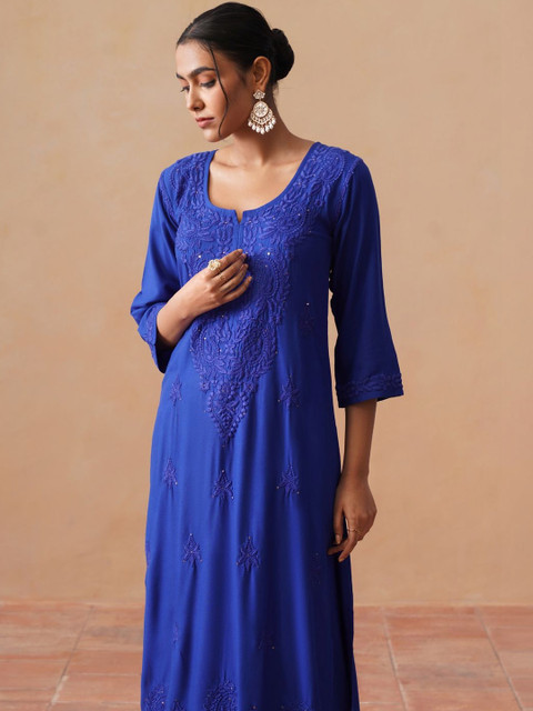 all about you Women Ethnic Motifs Embroidered Regular Thread Work Kurta with Palazzos & With Dupatta