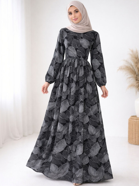 SARINKU Floral Print Georgette A-Line Maxi Dress