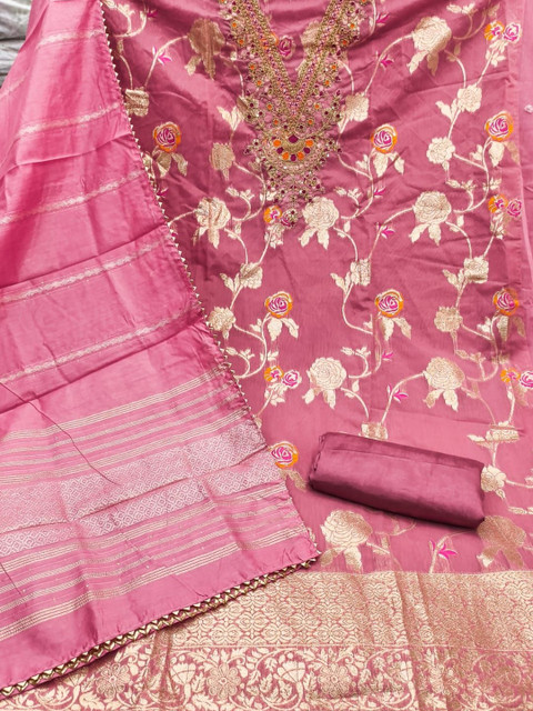 HMP Fashion Embroidered Art Silk Unstitched Dress Material - Image 3