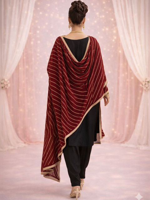 HERE&NOW Ethnic Motifs Printed Bandhani Dupatta with Zari - Image 5