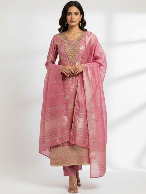 HMP Fashion Embroidered Art Silk Unstitched Dress Material - Image 4