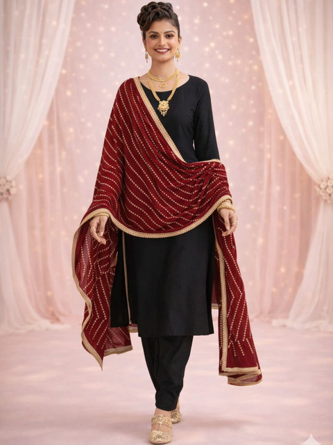 HERE&NOW Ethnic Motifs Printed Bandhani Dupatta with Zari - Image 4