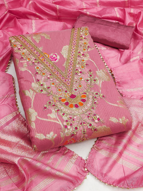 HMP Fashion Embroidered Art Silk Unstitched Dress Material - Image 5