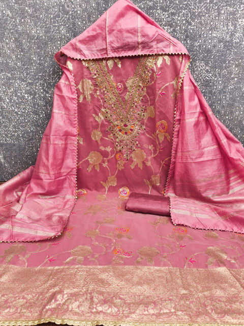 HMP Fashion Embroidered Art Silk Unstitched Dress Material - Image 2