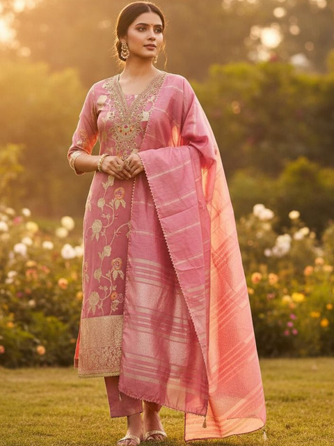 HMP Fashion Embroidered Art Silk Unstitched Dress Material