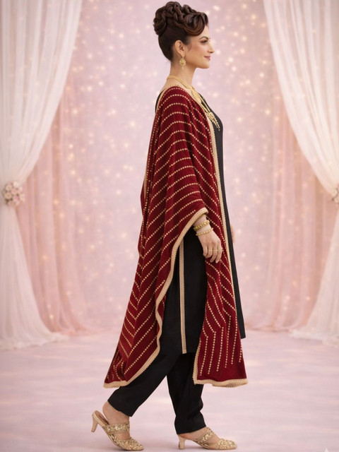HERE&NOW Ethnic Motifs Printed Bandhani Dupatta with Zari - Image 3