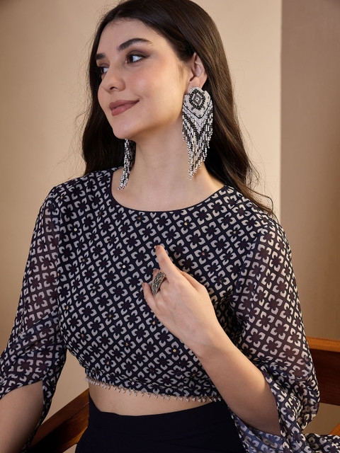 Inddus Women Ethnic Motifs Printed Top with Skirt - Image 6
