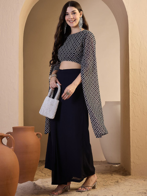 Inddus Women Ethnic Motifs Printed Top with Skirt - Image 2