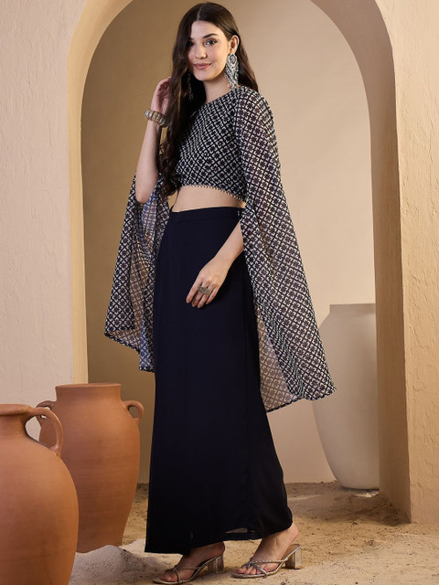 Inddus Women Ethnic Motifs Printed Top with Skirt - Image 7