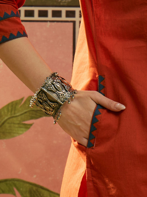 Sangria Embroidered Pure Cotton Round Neck Kurta & Trousers With Dupatta - Image 7