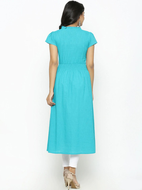 HERE&NOW Women Embroidered Mandarin Collar A-Line Kurta - Image 5